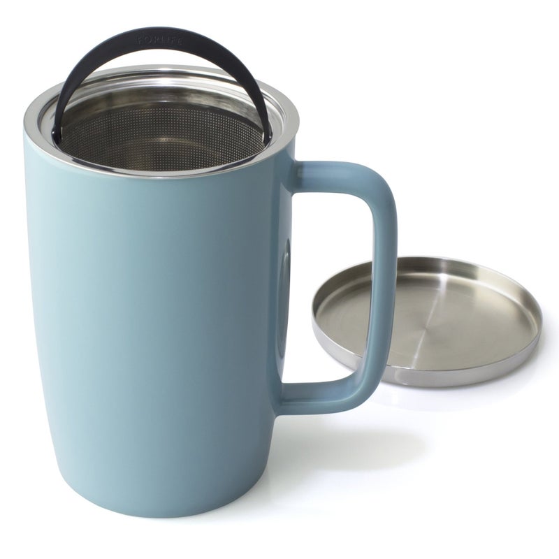 FORLIFE Dew Glossy Finish Brew-In-Mug with Basket Infuser & "Mirror" Stainless Lid 18 oz., Turquoise - Image 4